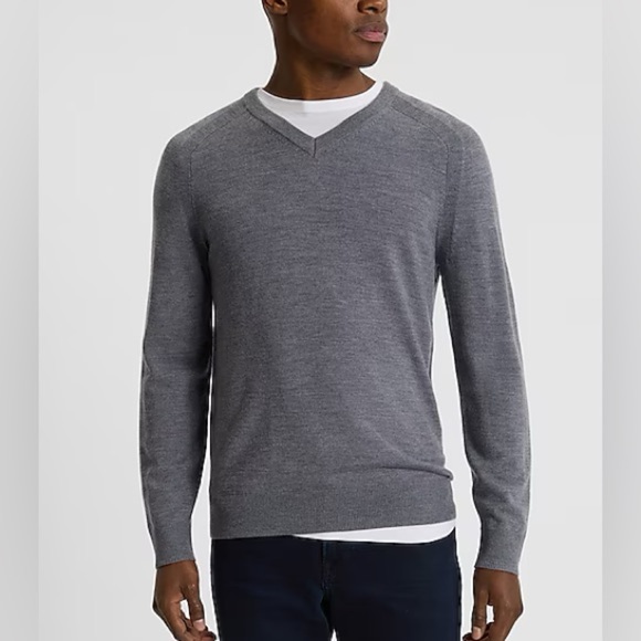Express Men's Merino Wool Blend V-Neck Long Sleeve Sweater Gray Size M - Picture 1 of 5